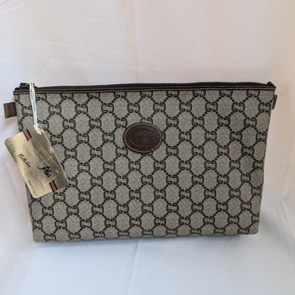 Gucci Plus 1970s Brown Vintage Pouch with Tag